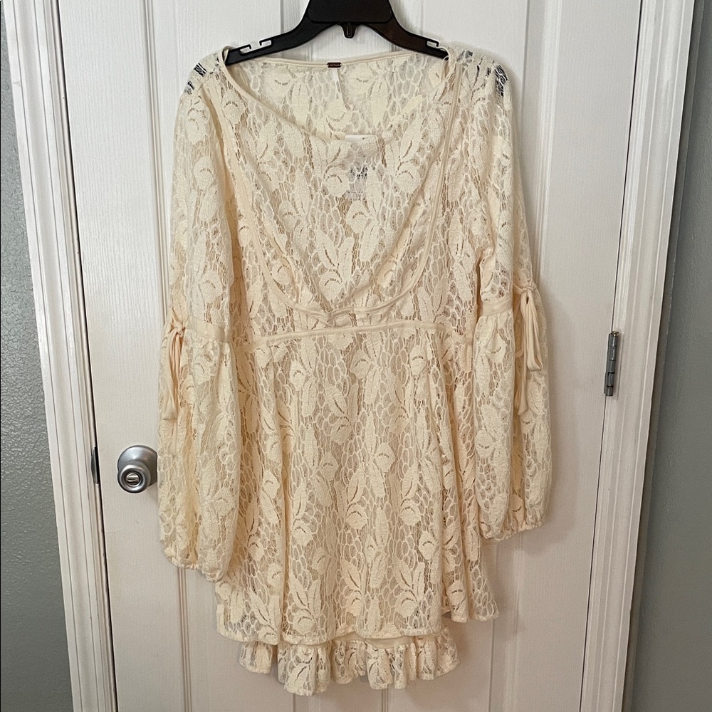 Free People NWT Cream Lace Dress with Bell Sleeves